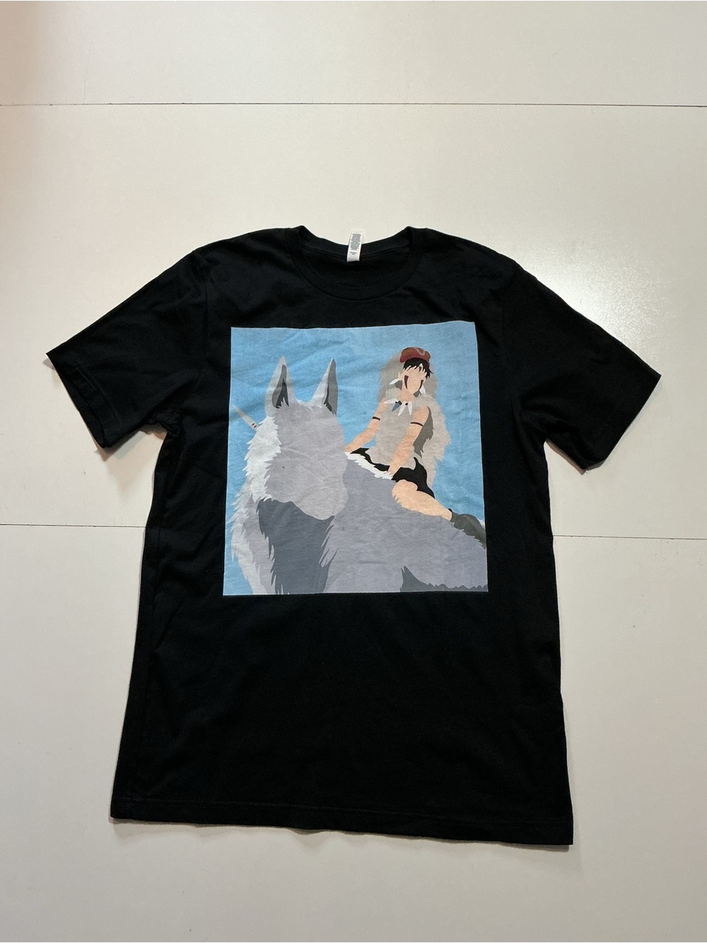 Princess Mononoke Anime Fantasy Animation Black Graphic Crew S/S T-Shirt